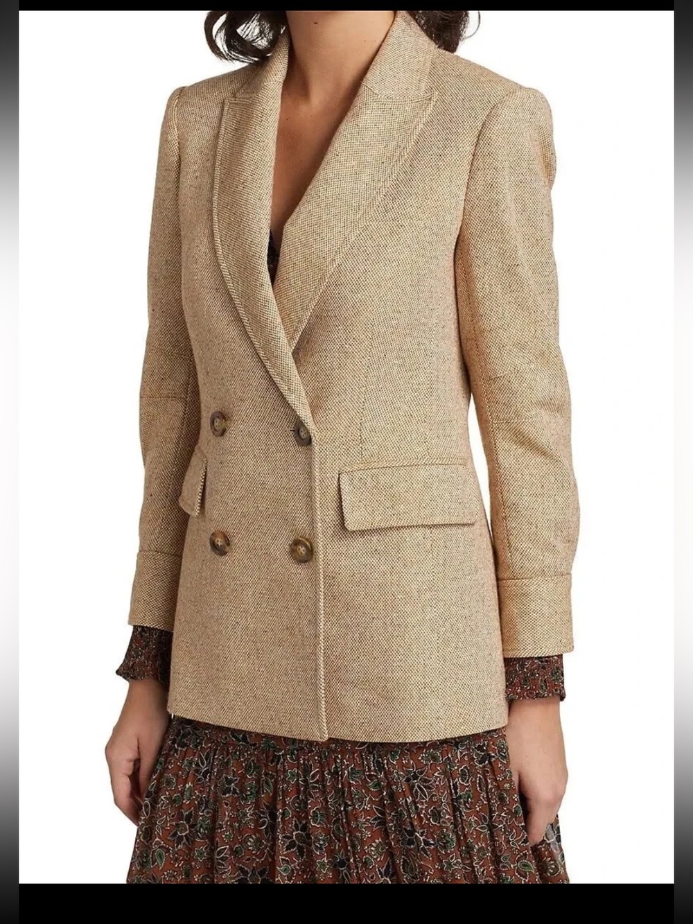 Veronica Beard Pyle Dicky Double-Breasted Tan Herringbone Blazer 8